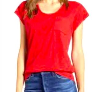 NEW Gibson Red Tee Shirt Blouse Hi Sugarplum Top Short Sleeves V Neck Size Small